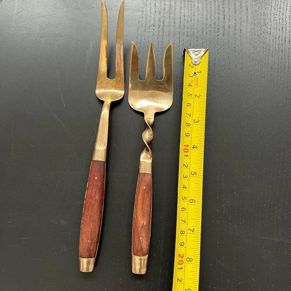 Vintage Brass Flatware Set of Knives Brass with Wood Grain Handle MCM 14pc